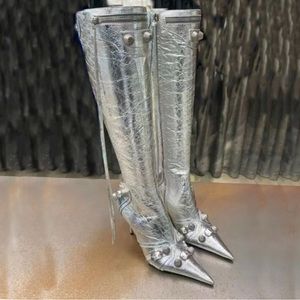 Metallic Calf High Boots (silver)